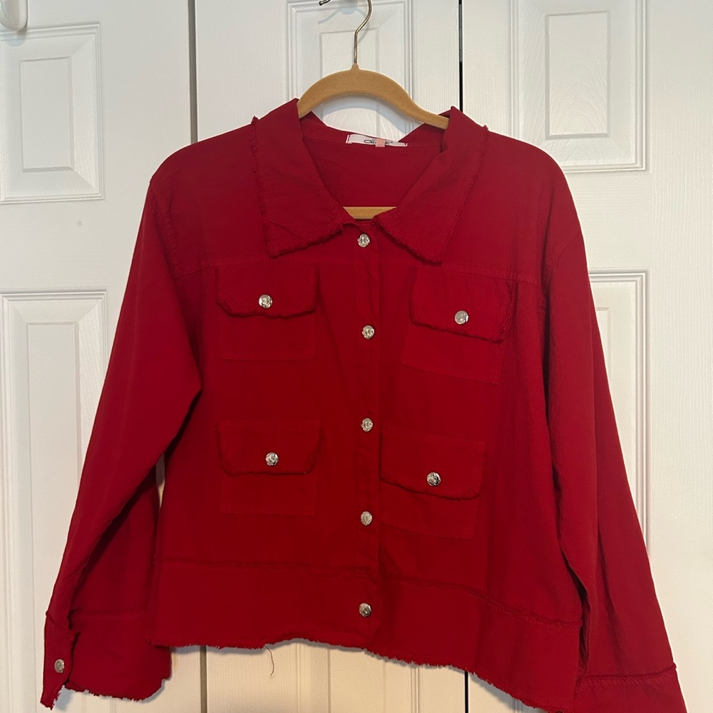 Red Summer Weight Cotton Jacket —boutique brand.